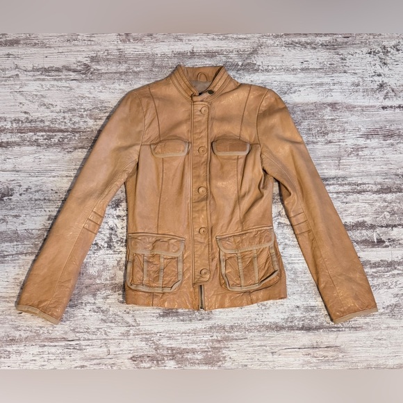 GAP vintage limited edition Stylish Tan Leather zip up Jacket Women’s Size small - Picture 1 of 11
